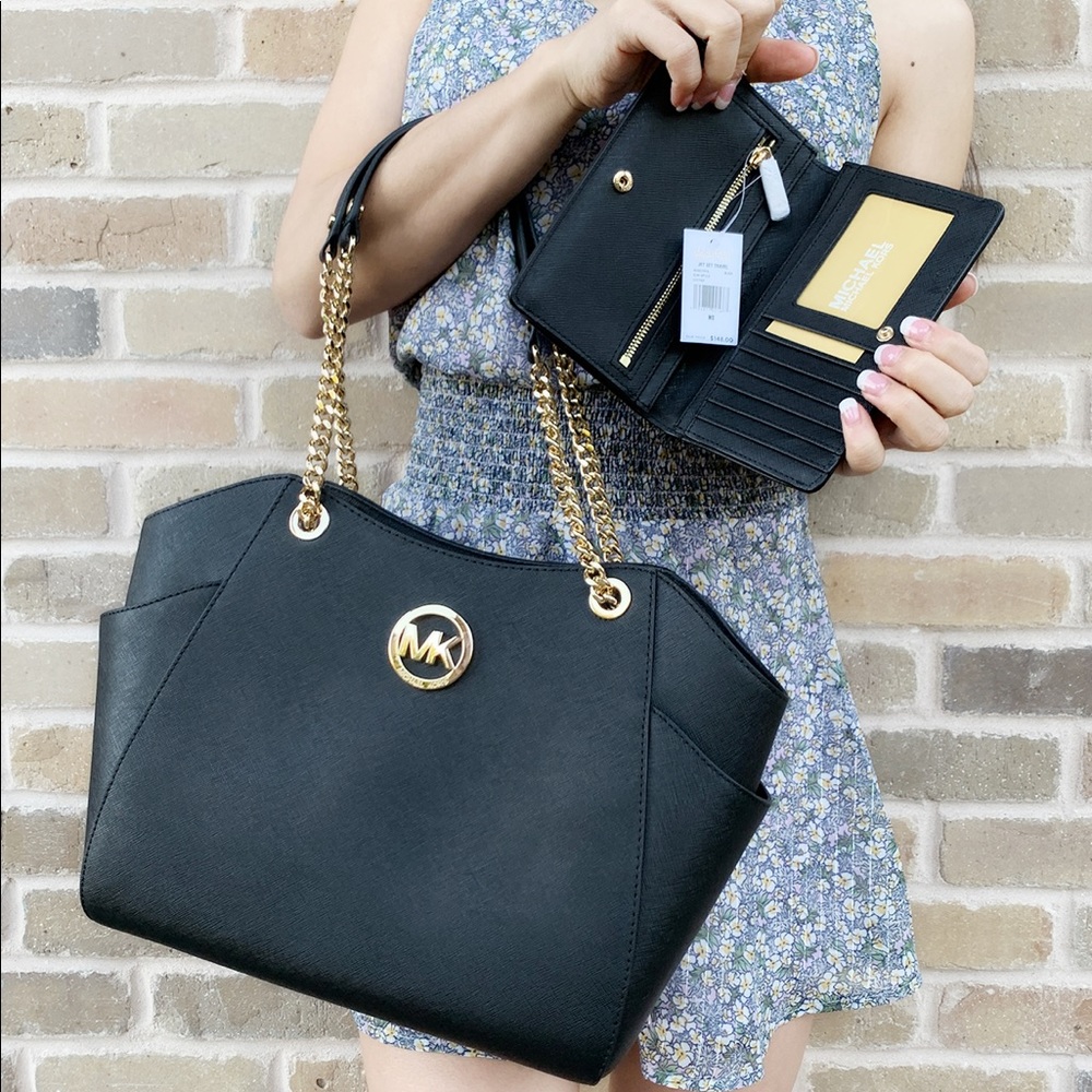 Michael Kors Large chain tote Black Wallet Bundle - Picture 3 of 8